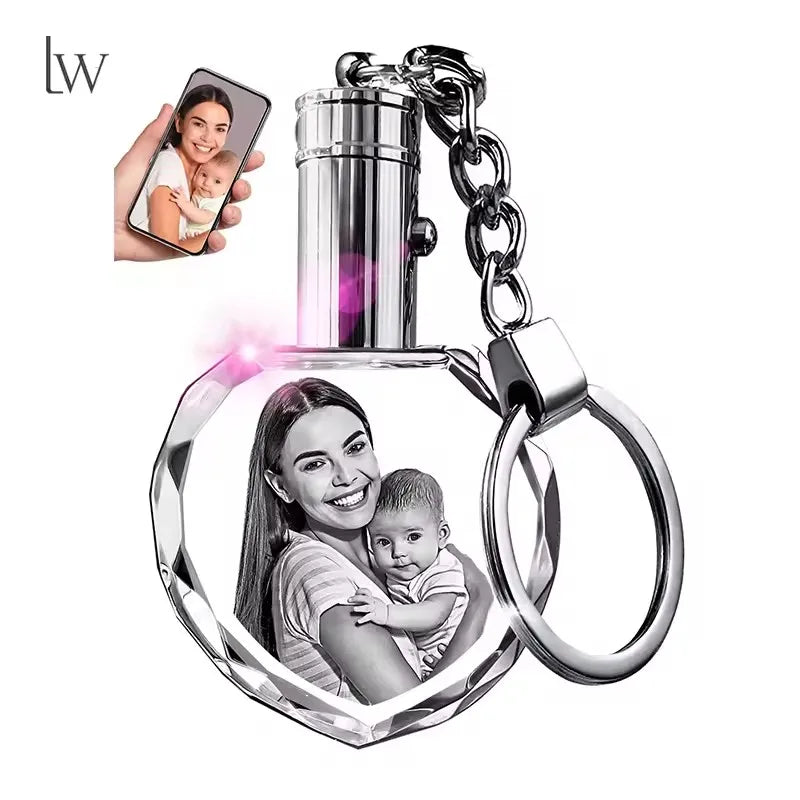 Personalized 3D Crystal Heart Photo Memorial Necklace