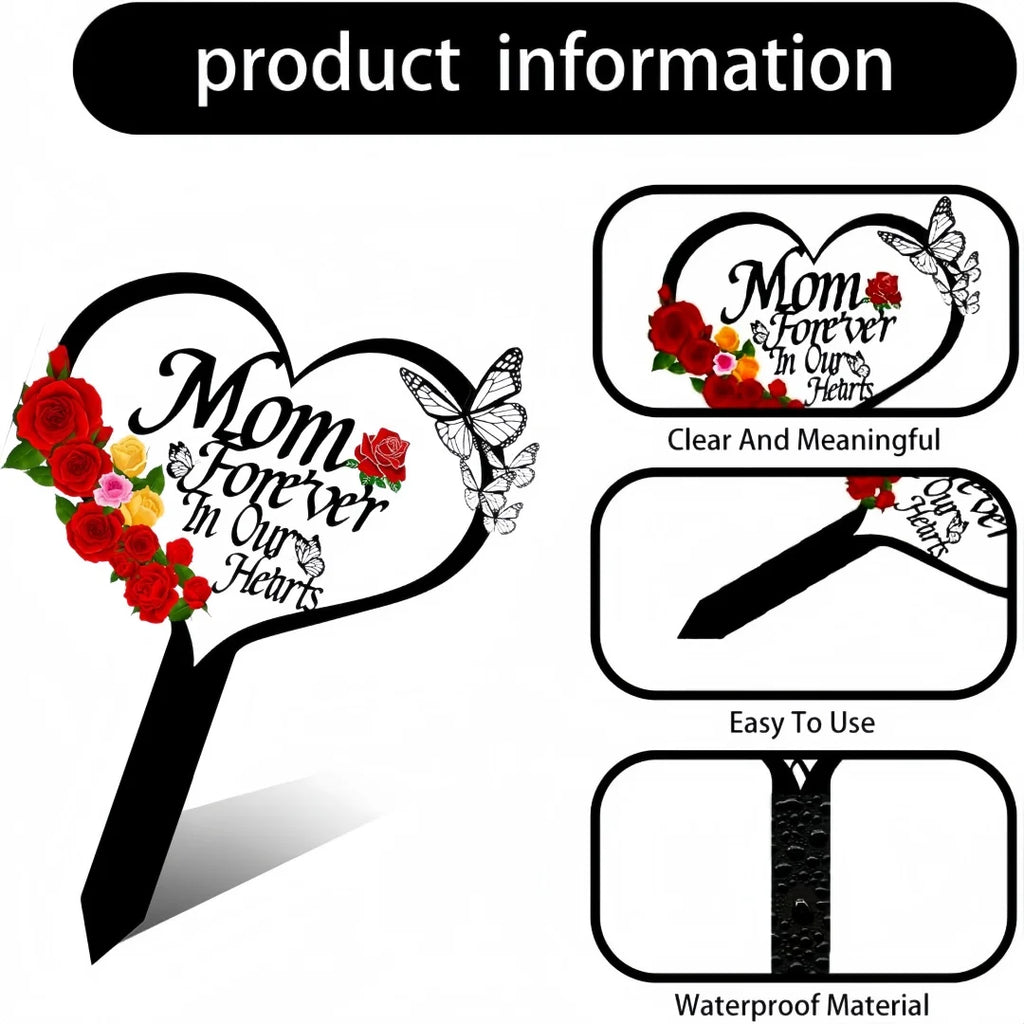 Heart Shape Memorial Grave Marker Stake — Metal Lawn Tribute for Mom & Dad (24×35 cm)
