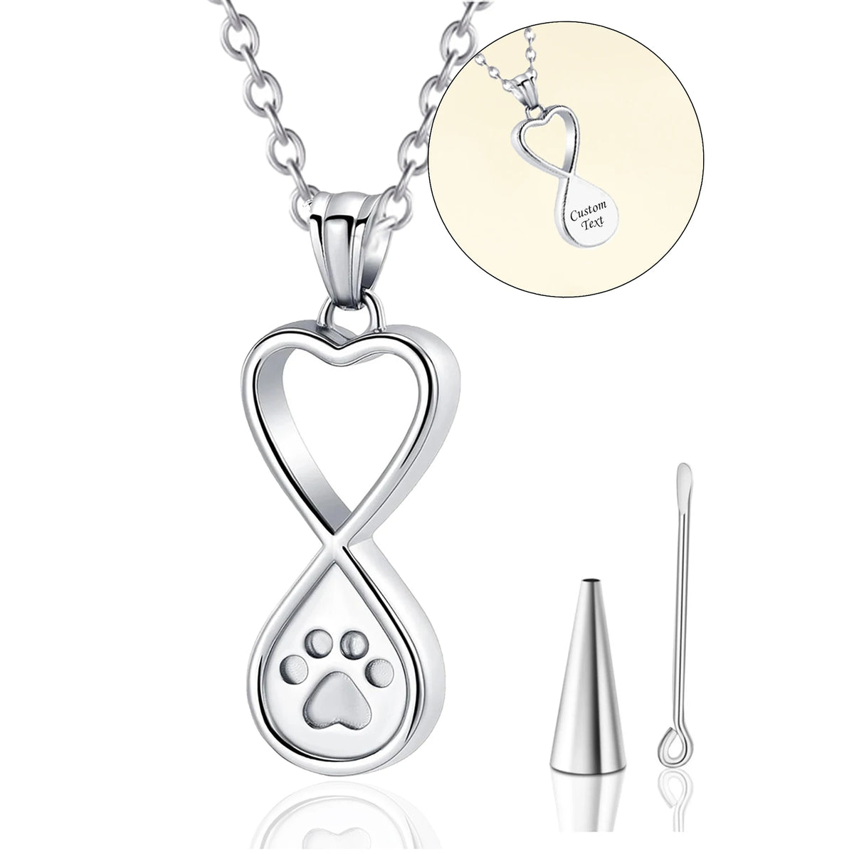 Forever in My Heart Pet Memorial Urn Necklace – Infinity Paw Print Ashes Pendant