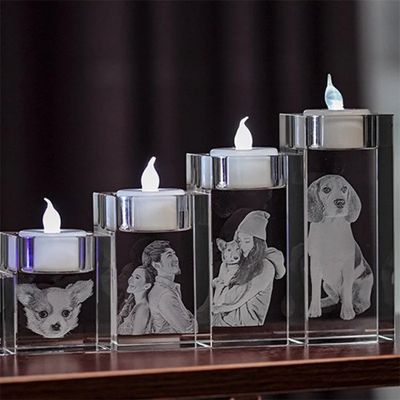 Personalized 2D & 3D Crystal Memorial Photo Candle Holder