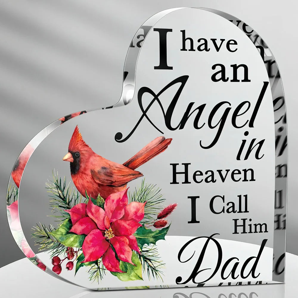Cardinal Memorial Heart Plaque – I Have an Angel in Heaven