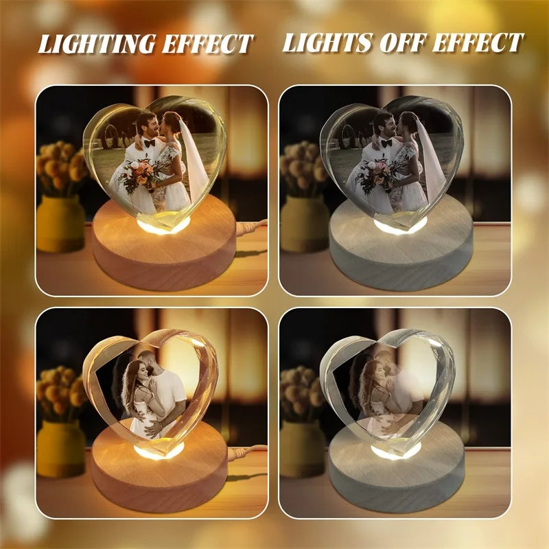 Personalized Crystal Heart Memorial Photo Keepsake with Lighted Base