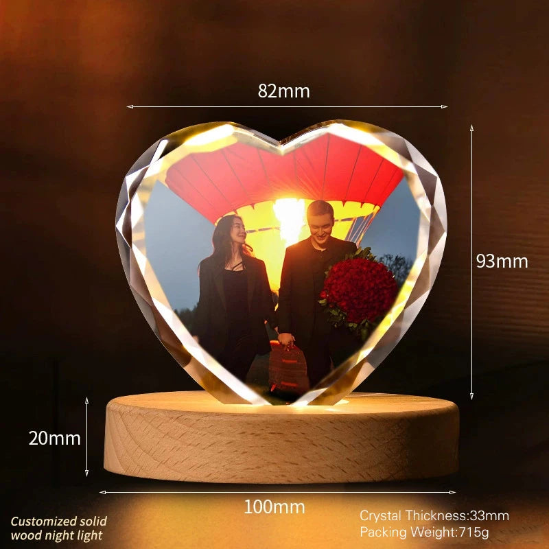 Personalized Crystal Heart Memorial Photo Keepsake with Lighted Base