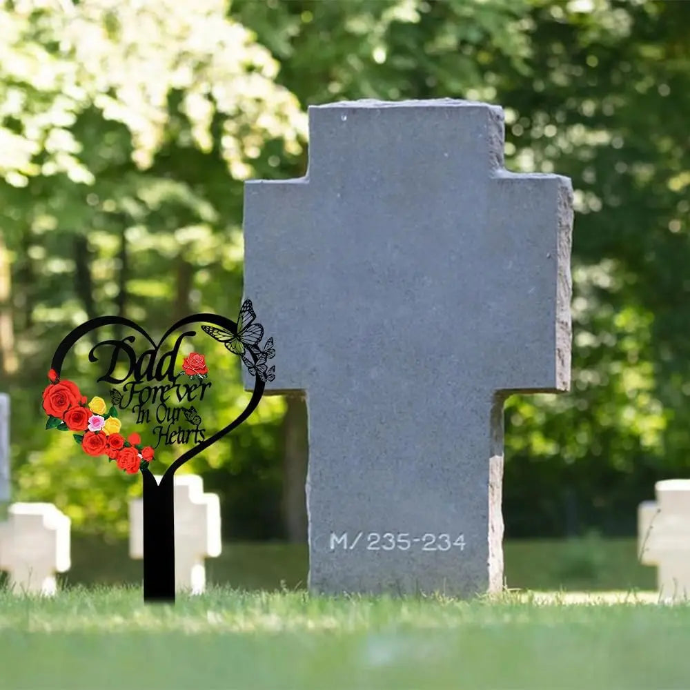 Heart Shape Memorial Grave Marker Stake — Metal Lawn Tribute for Mom & Dad (24×35 cm)