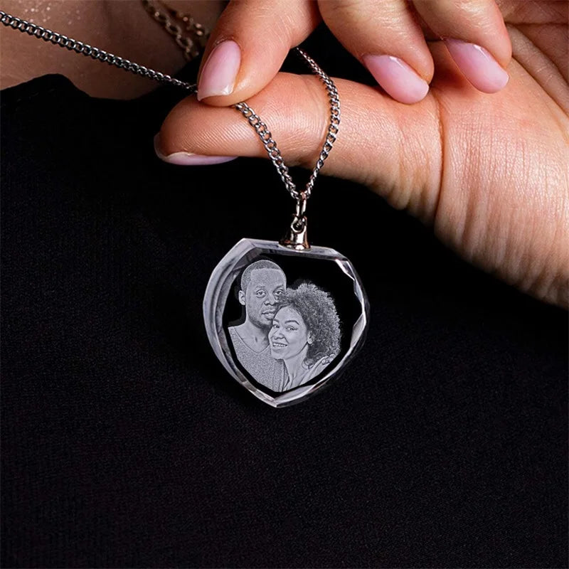 Personalized 3D Crystal Heart Photo Memorial Necklace