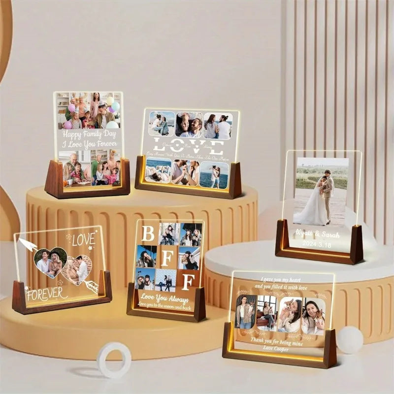 Custom Acrylic Photo Night Light Personalized Pattern Memorial Ornament Gift for Couples Parents Best Friends Girlfriend