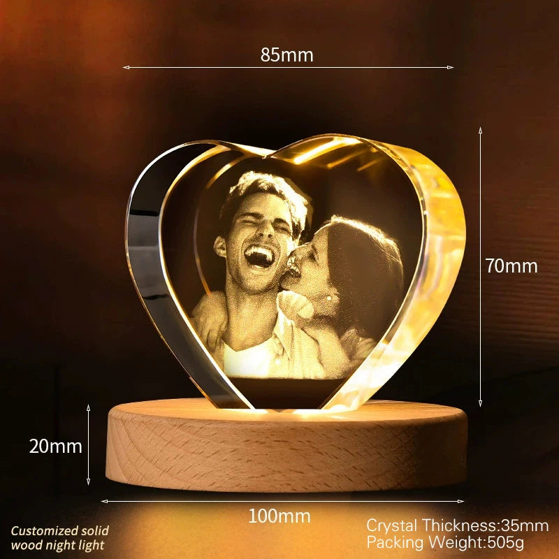 Personalized Crystal Heart Memorial Photo Keepsake with Lighted Base