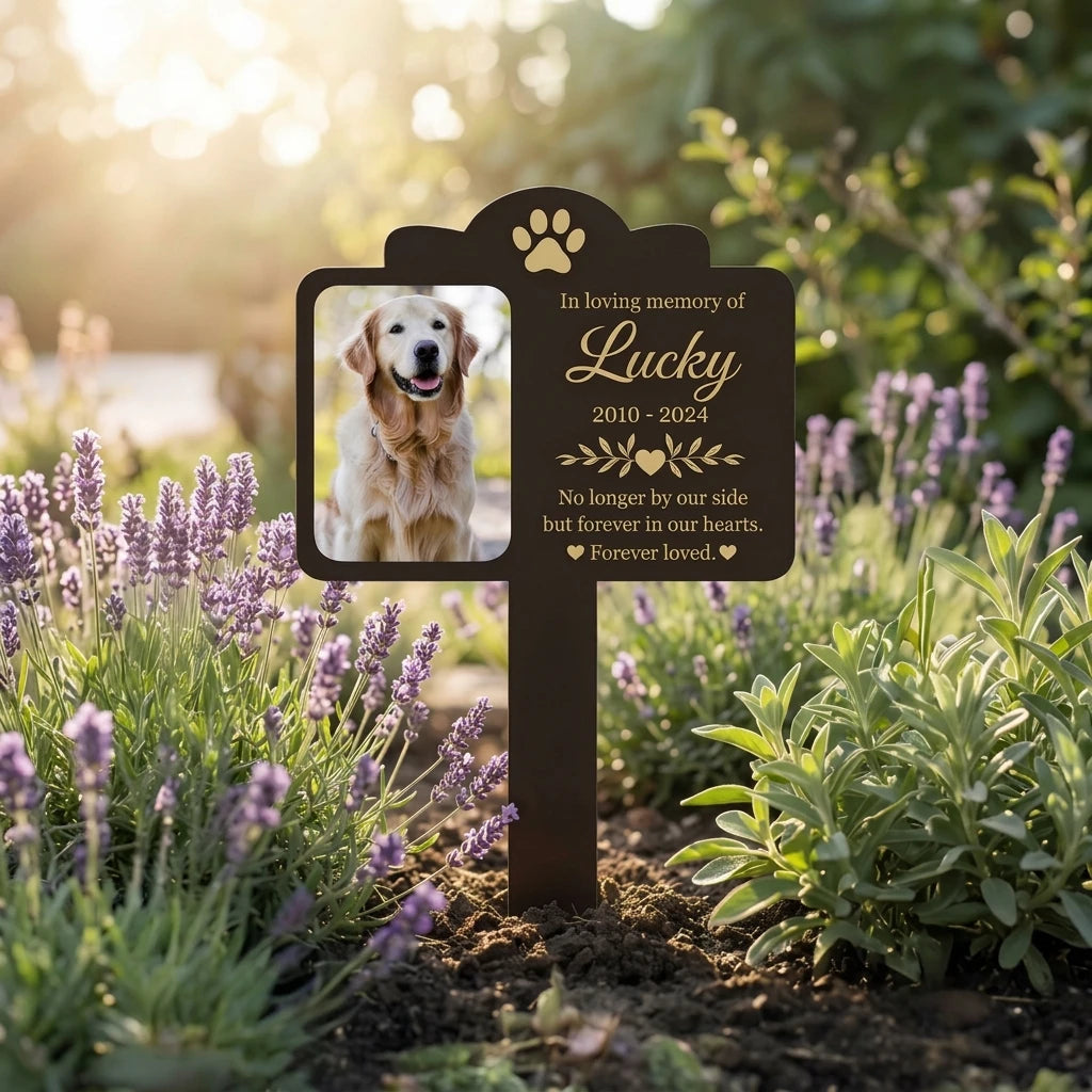 Custom Photo Pet Memorial Garden Stake, Personalized Engraved Text Pet Grave Marker, Dog Cat Loss Remembrance Tombstone Plaque