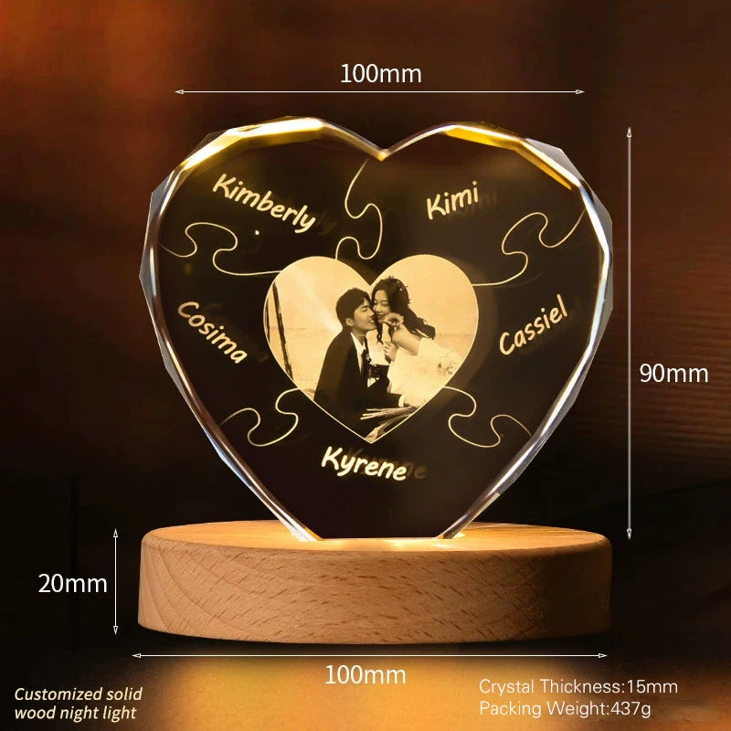 Personalized Crystal Heart Memorial Photo Keepsake with Lighted Base