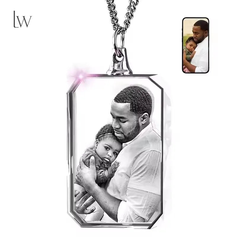 Personalized 3D Crystal Heart Photo Memorial Necklace