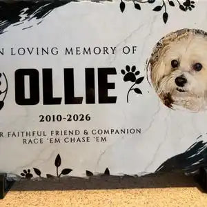 Personalized Pet Memorial Stone Custom Photo Engraved With Paw Prints Dog Cat Loss Remembrance Sympathy Gift Garden Grave Marker