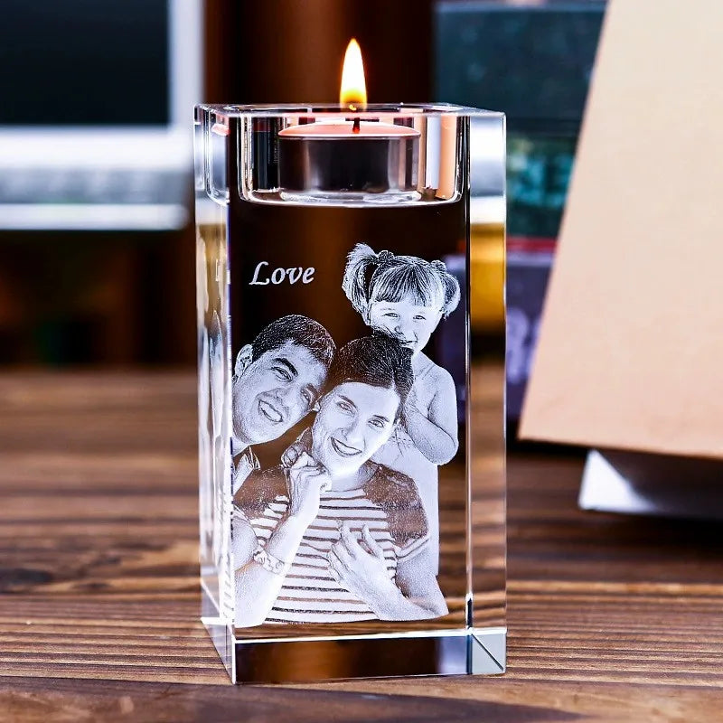Personalized 2D & 3D Crystal Memorial Photo Candle Holder