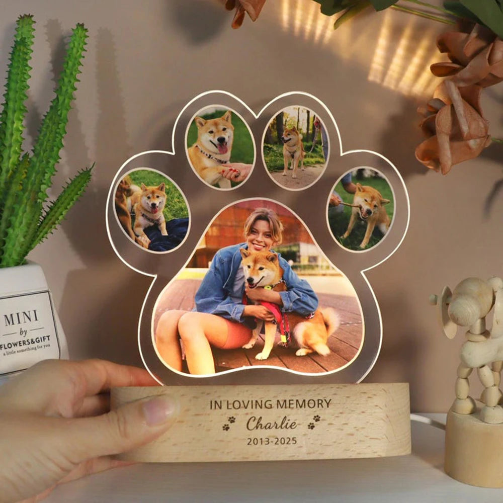 Personalized Pet Memorial Paw Print Photo Night Light