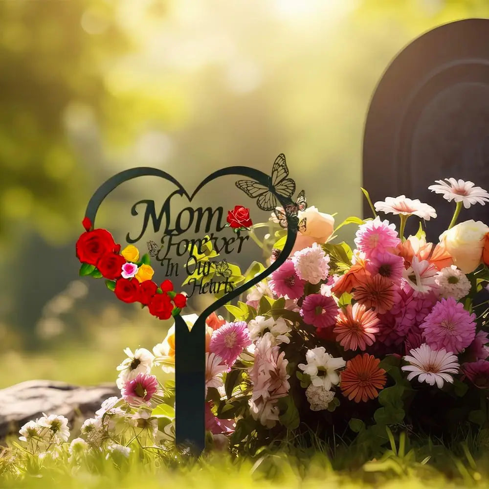 Heart Shape Memorial Grave Marker Stake — Metal Lawn Tribute for Mom & Dad (24×35 cm)
