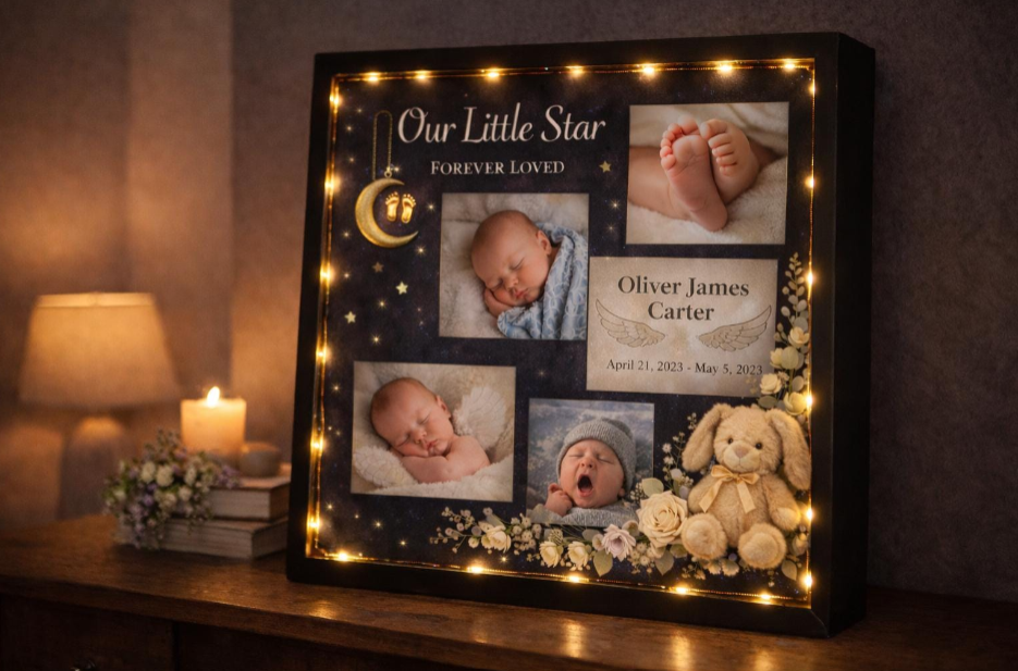 Our Little Star Baby Memorial Shadow Box | Custom Photo Keepsake | Infant Loss Sympathy Gift