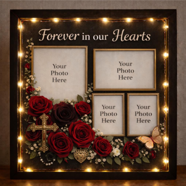 Personalized Memorial Shadow Box | Forever in Our Hearts Tribute | Custom Photo Keepsake