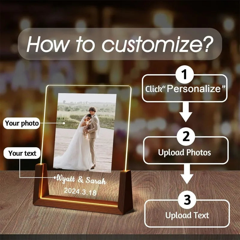Custom Acrylic Photo Night Light Personalized Pattern Memorial Ornament Gift for Couples Parents Best Friends Girlfriend
