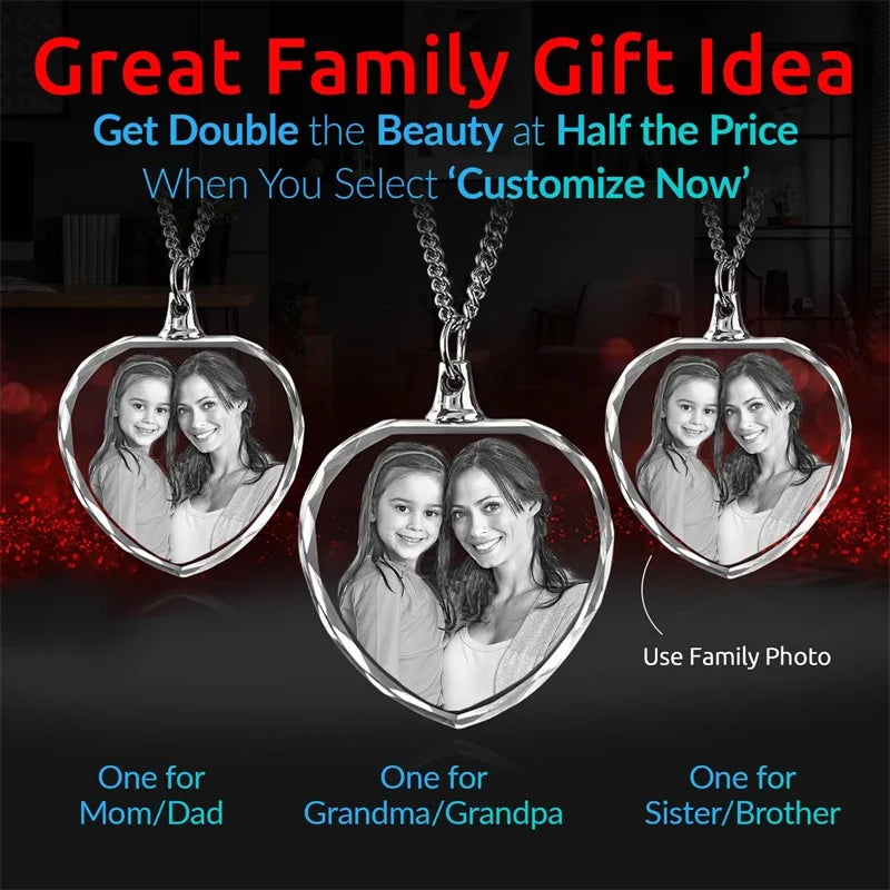 Personalized 3D Crystal Heart Photo Memorial Necklace