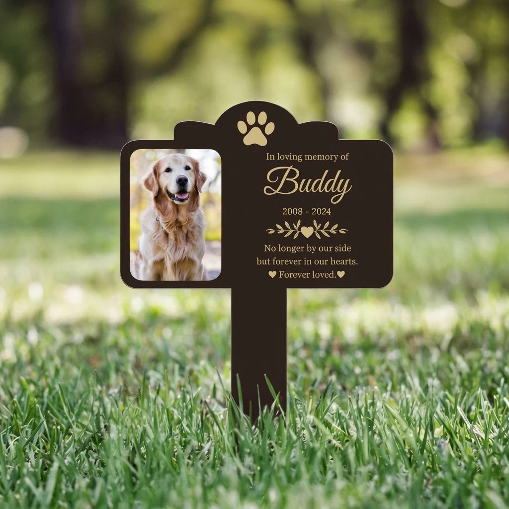 Custom Photo Pet Memorial Garden Stake, Personalized Engraved Text Pet Grave Marker, Dog Cat Loss Remembrance Tombstone Plaque