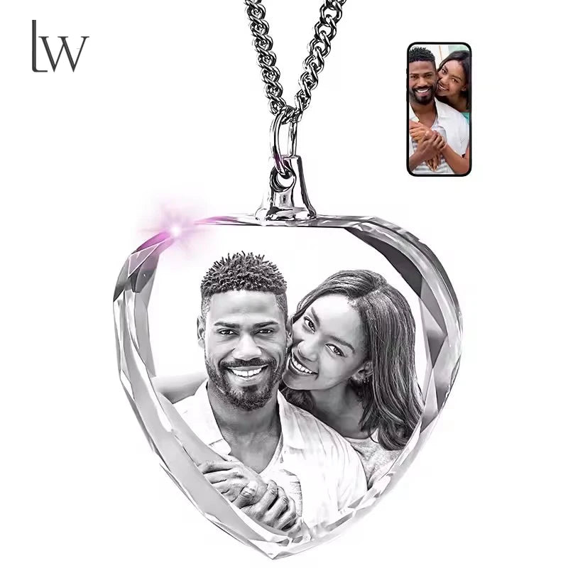 Personalized 3D Crystal Heart Photo Memorial Necklace