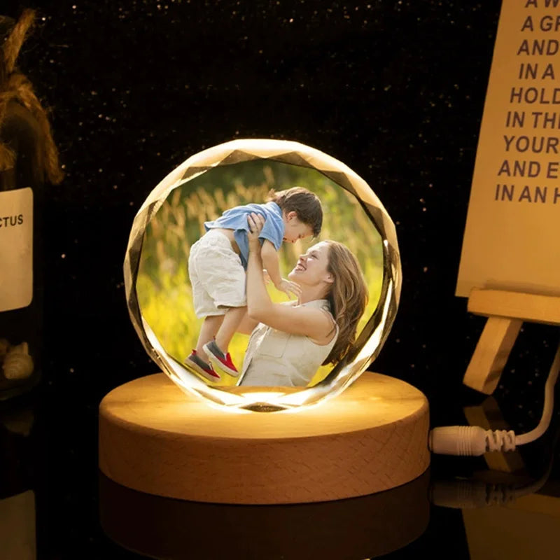 Personalized Crystal Heart Memorial Photo Keepsake with Lighted Base