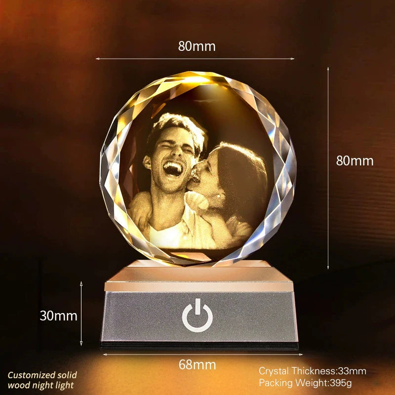 Personalized Crystal Heart Memorial Photo Keepsake with Lighted Base
