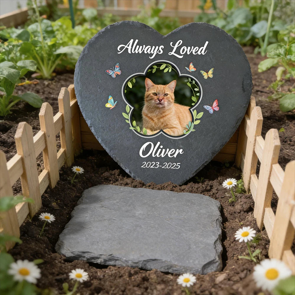 Personalized Pet Memorial Slate Heart Stone Custom Photo Name Dog Cat Grave Marker Garden Headstone Plaque Keepsake PetLoss Gift