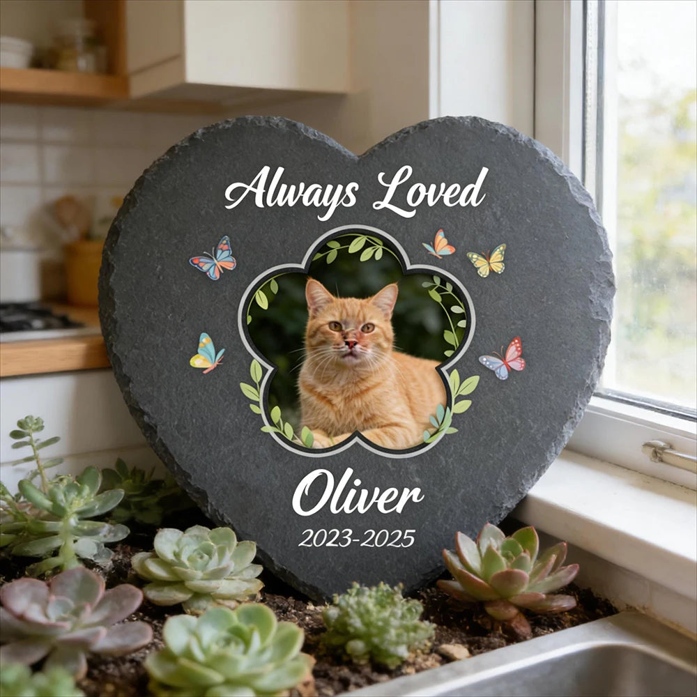 Personalized Pet Memorial Slate Heart Stone Custom Photo Name Dog Cat Grave Marker Garden Headstone Plaque Keepsake PetLoss Gift