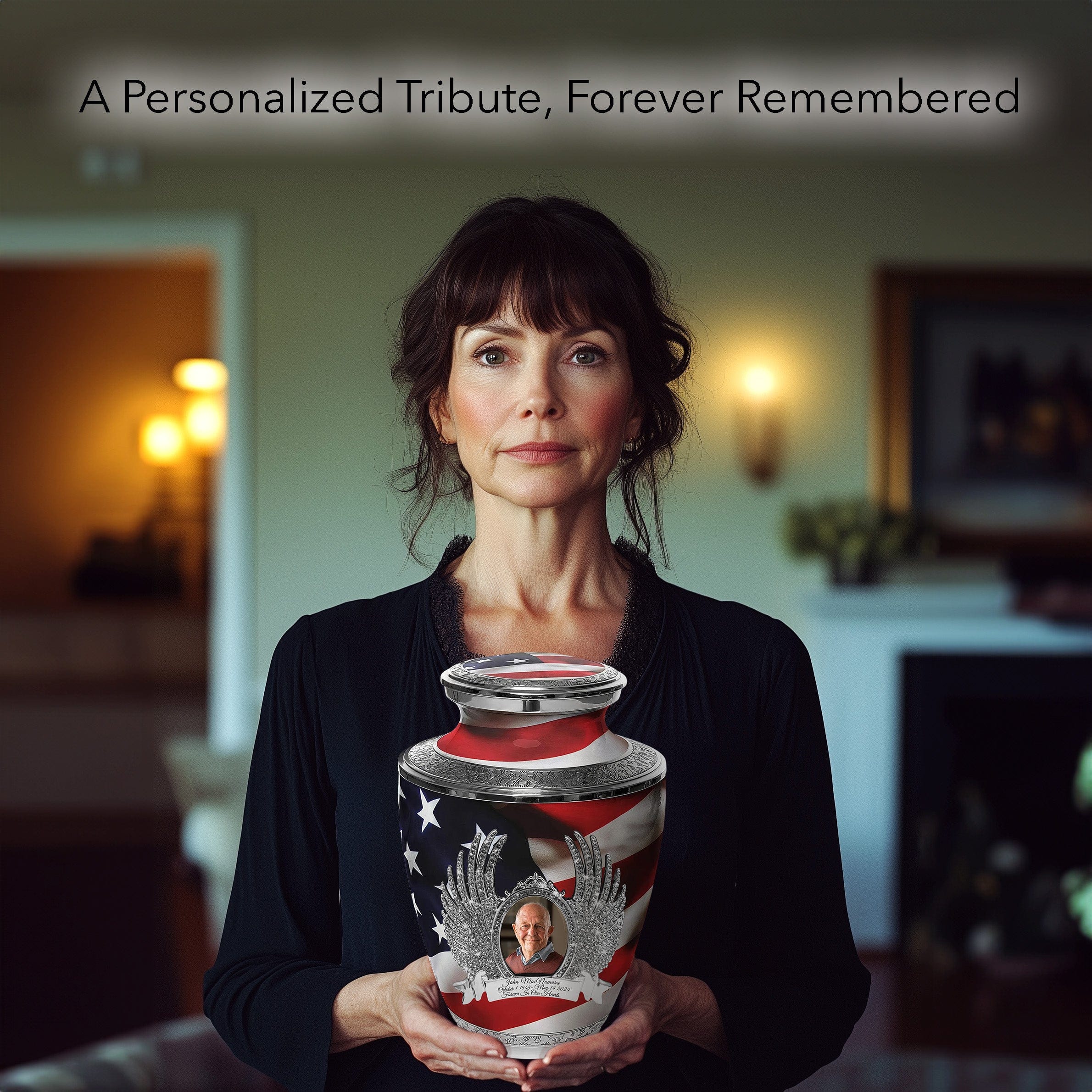 American Flag Cremation Urns for Human Ashes - Large Adult American Flag Urn for Ashes