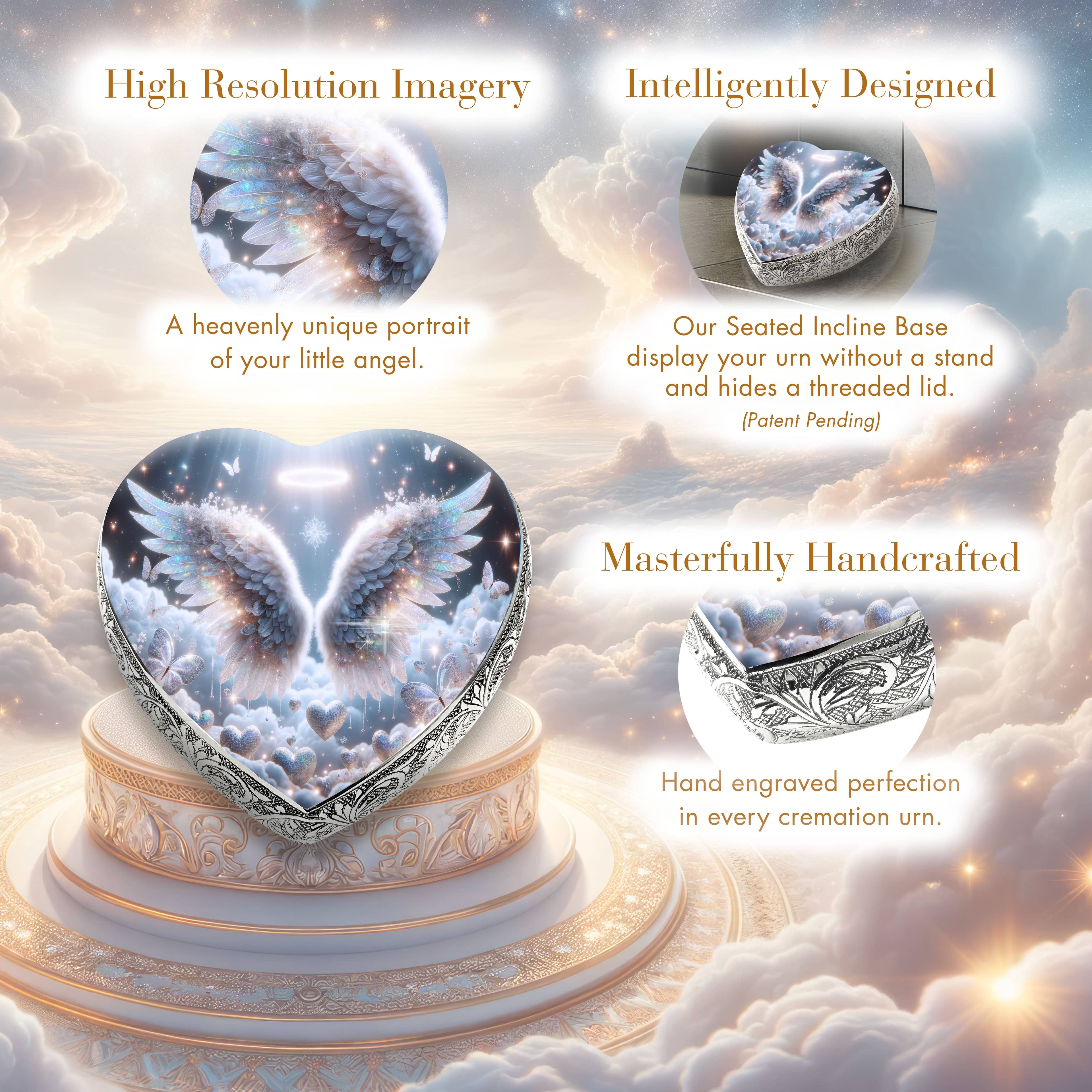 White Free Angel Baby or Child Cremation Urn